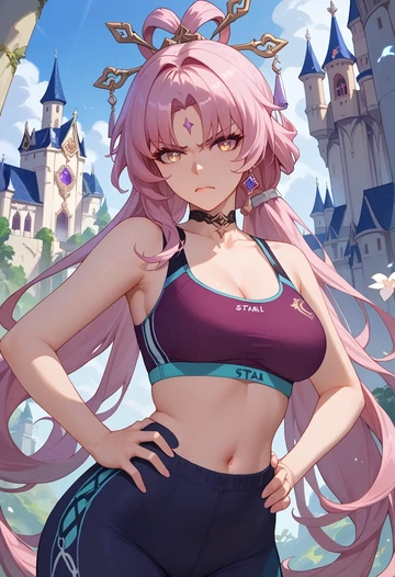 star rail,fu xuan,sports bra,wide-leg joggers  - AI generated anime art